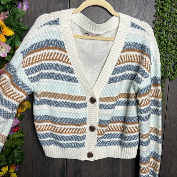 💙2/$40💙SO Woven Button Down Long Sleeve Cardigan Size Small - Picture 3 of 15